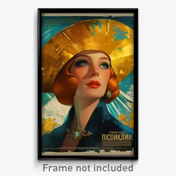 Russian Movie Poster - Woman Feeling Mystified, Old Fashioned Sun Hat (Print)