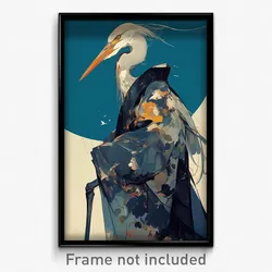 Art Poster - Grey Heron Feeling Contempt, Designing Ribbon Trimmed Legwear