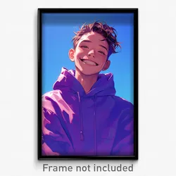 Art Poster - Boy Feeling Grinning Wearing Immaterial Purple Hoodie (Print)