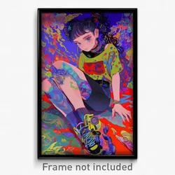 Anime Art Poster - Woman Feeling Confident, Drab Patchwork Clothes (Print)