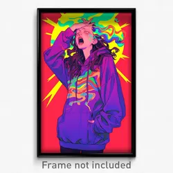 Art Poster - Girl Feeling Yawning Wearing Upbeat Purple Hoodie (Print)