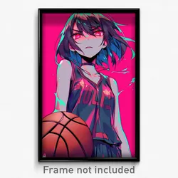 Anime Art Poster - Girl Feeling Awe Wearing Quizzical Basketball Uniform (Print)