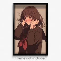 Anime Art Poster - Woman Feeling Self Caring, Livid Brown Sailor Collar (Print)