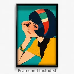 Art Poster - Girl Feeling Self Pity Wearing Stylish Sweatband (Print)