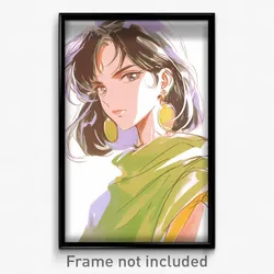 Anime Art Poster - Woman Feeling Uncertainty Wearing Wild Earrings (Print)