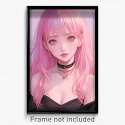 Anime Art Poster - Girl Feeling Friendliness Wearing Bumpy Pink Choker (Print)