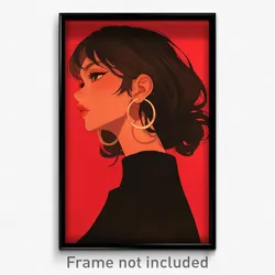 Anime Art Poster - Woman Feeling Expectancy Wearing Red Hoop Earrings (Print)