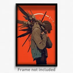 Art Poster - Boy Feeling Despair Wearing Well Worn Mechanical Wings (Print)