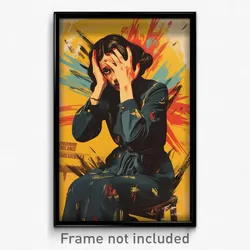 Spanish Movie Poster - Woman Feeling Overwhelmed, Multicolored Black Clothes