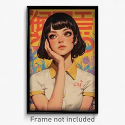 Chinese Movie Poster - Girl Feeling Surprise, Noteworthy Polo Shirt (Art Print)