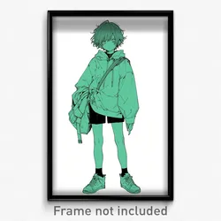 Anime Art Poster - Boy Feeling Sorrow Wearing Crafty Green Bag (Print)