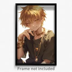 Anime Art Poster - Boy Feeling Pleased Wearing Radiant Gold Necklace (Print)