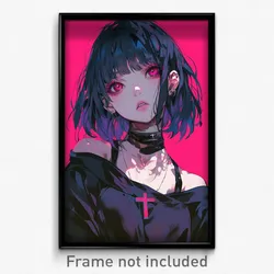 Anime Art Poster - Girl Feeling Rejected Wearing Hearty Cross Choker (Print)