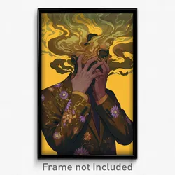 Art Poster - Man Feeling Self Conscious Wearing Flowery Brown Jacket (Art Print)