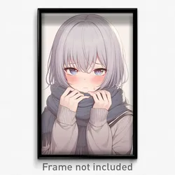 Anime Art Poster - Woman Feeling Rash Wearing Heavenly Grey Scarf (Print)