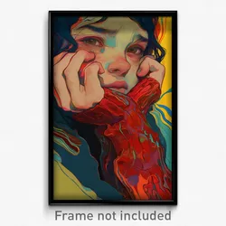 Art Poster - Woman Feeling Bored Wearing Superb Red Mittens (Print)
