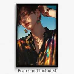 Art Poster - Man Feeling Pleasure Wearing Colorful Shell Necklace (Art Print)