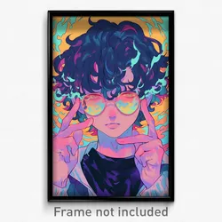 Anime Art Poster - Boy Feeling Ennui Wearing Active Glasses (Print)