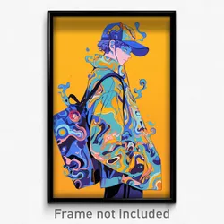 Art Poster - Boy Feeling Self Respecting Wearing Silly Blue Bag (Art Print)