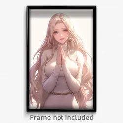 Anime Art Poster - Woman Feeling Gratitude Wearing Agile Ribbed Dress (Print)