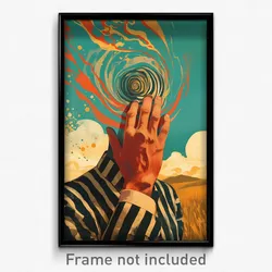 French Movie Poster - Man Feeling Content, Gentle Vertical Striped Dress (Print)