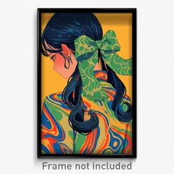 Art Poster - Girl Feeling Restlessness Wearing Memorable Green Bowtie (Print)