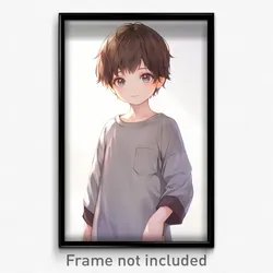 Anime Art Poster - Boy Feeling Kind Wearing Amusing Grey Dress (Print)