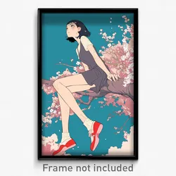 Anime Art Poster - Woman Feeling Homesickness, Luxurious Cherry Blossoms (Print)