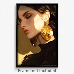 Art Poster - Woman Feeling Modesty Wearing Shady Gold Earrings (Art Print)
