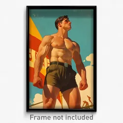 Spanish Movie Poster - Man Feeling Courage, Small Brown Shorts (Spain Art Print)