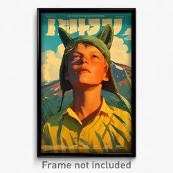 Icelandic Movie Poster - Boy Feeling Satisfaction, Green Animal Hat (Art Print)
