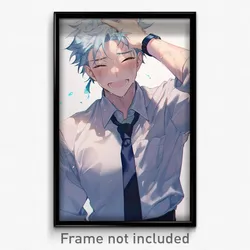 Anime Art Poster - Boy Feeling Happiness Wearing Carefree Grey Necktie (Print)