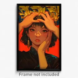 Thai Movie Poster - Girl Feeling Unhappy, Yellowish Hands On Headwear (Print)