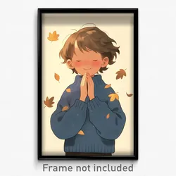 Anime Art Poster - Boy Feeling Thankful Wearing Soft Blue Sweater (Print)