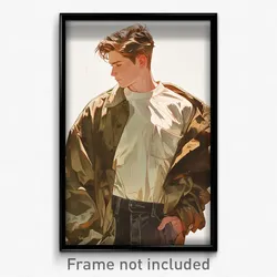 Art Poster - Boy Feeling Careless Wearing Homely Jacket Around Waist (Print)