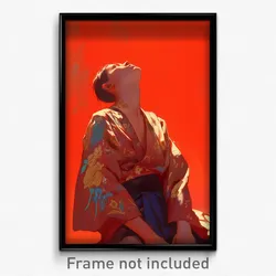 Art Poster - Boy Feeling Overwhelmed Wearing Vivid Red Kimono (Art Print)