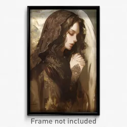Art Poster - Woman Feeling Resignation Wearing Angelic Lace Trimmed (Art Print)