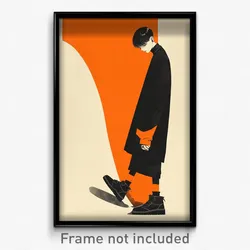 Art Poster - Boy Feeling Expectancy Wearing Orange Black Footwear (Print)