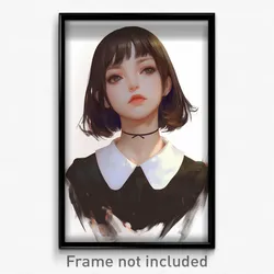 Anime Art Poster - Girl Feeling Enthusiasm Wearing Black White Collar (Print)