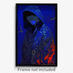 Art Poster - Boy Feeling Indignant Wearing Blue Hooded Jacket (Print)