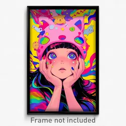 Anime Art Poster - Girl Feeling Dumbstruck Wearing Pink Animal Hat (Print)