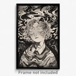 Art Poster - Boy Feeling Sorrow Wearing Gray Striped (Print)