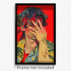 Art Poster - Man Feeling Self Caring Wearing Studious Red Bandana (Art Print)