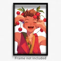 Art Poster - Boy Feeling Delighted Wearing Cherry Hair Beads (Print)