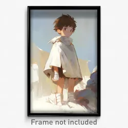 Anime Art Poster - Boy Feeling Worried Wearing Adventurous White Capelet (Print)