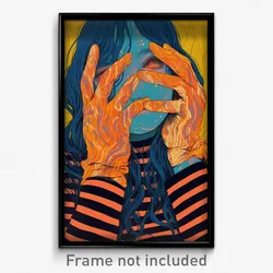 Art Poster - Girl Feeling Self Respecting, Striped Orange Gloves (Art Print)