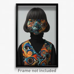Art Poster - Woman Feeling Baffled Wearing Modern Cardigan Vest (Print)