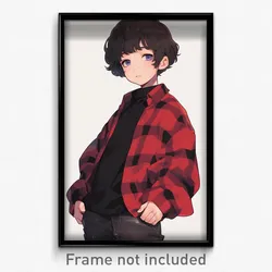 Anime Art Poster - Boy Feeling Sympathy Wearing Remarkable Plaid Jacket (Print)