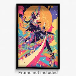Spanish Movie Poster - Girl Feeling Excitement, Kaleidoscopic Impossible Clothes
