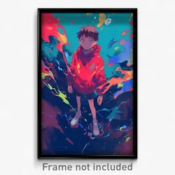 Art Poster - Boy Feeling Anticipating Wearing Webbed Red Hoodie (Print)